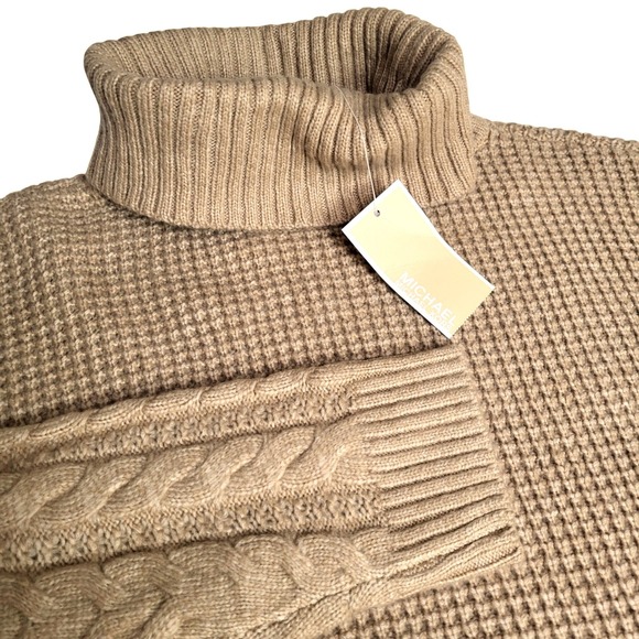 Michael Kors Sweaters - Michael Kors Women Large Dark Camel Tan Cable Knit Turtleneck Sweater NWT